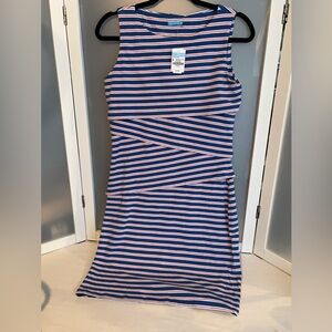 McLaughlin Nicola dress in a navy blue, white,  red stripe pattern NWT S